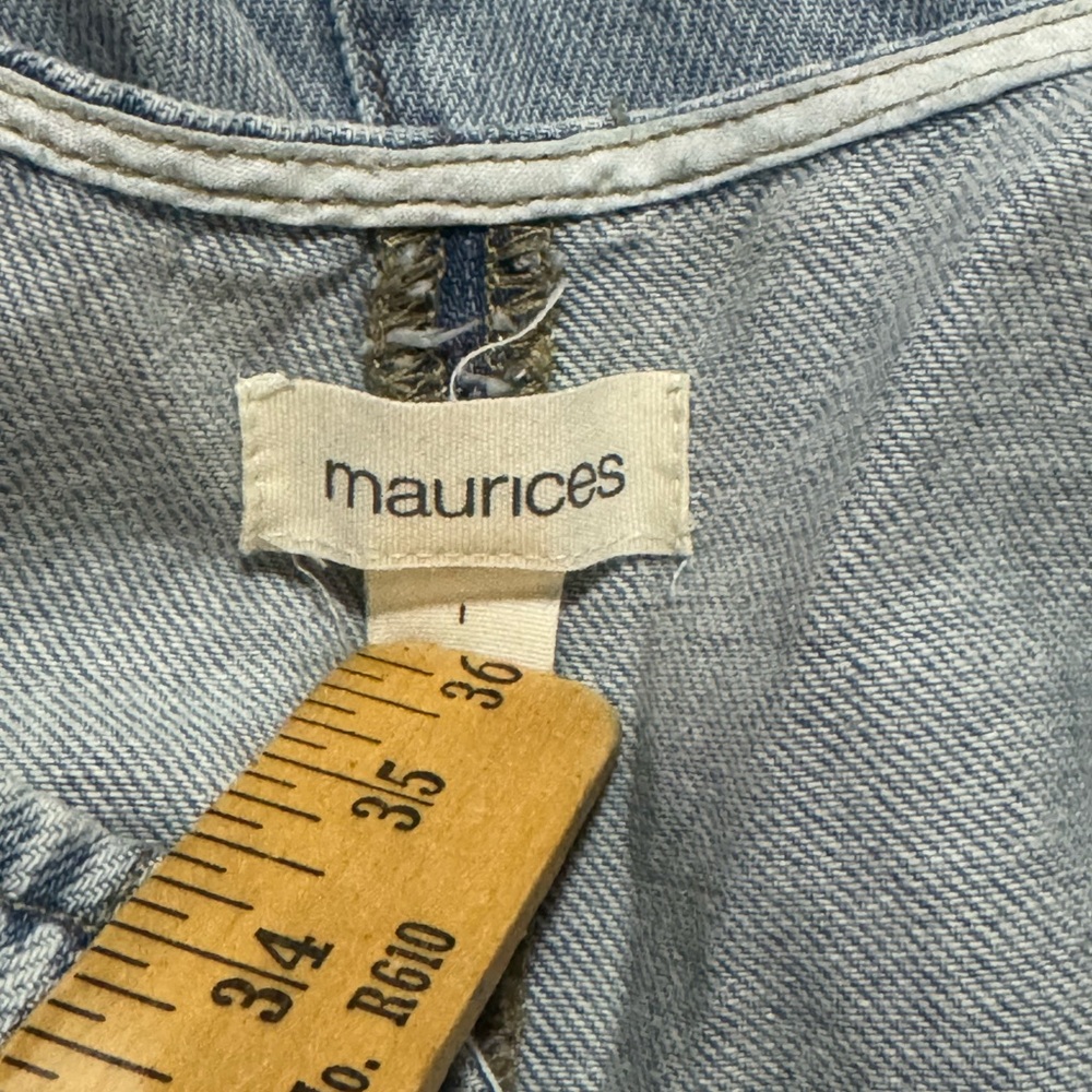 LIKE NEW! Size 14 Maurices Scoop Neck Denim Overalls
color: light sandblast - Picture 8 of 10